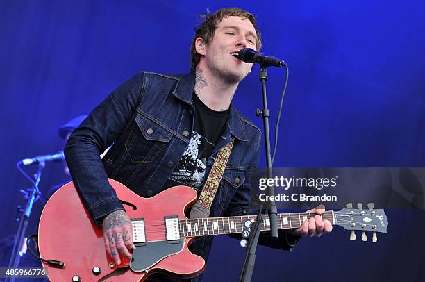 Brian Fallon of The Gaslight Anthem performs on stage during the final day of the Reading Festival at Richfield Avenue on August 30, 2015 in Reading,...