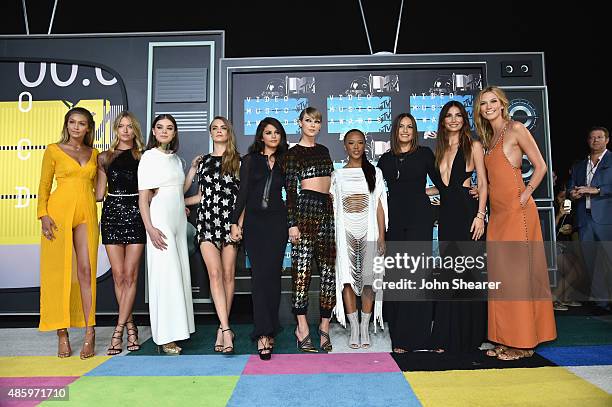 Models Gigi Hadid, Martha Hunt, actress Hailee Steinfeld, model Cara Delevingne, actress Selena Gomez, musician Taylor Swift, model Serayah, actress...