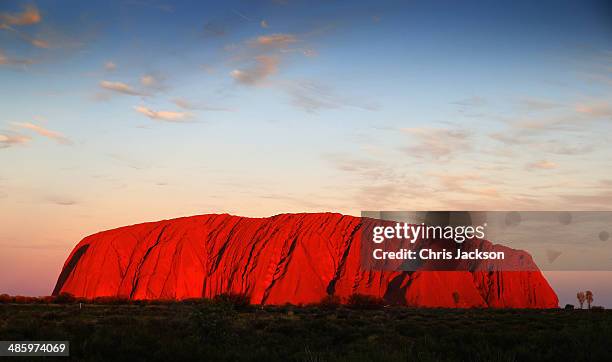 Sunset at Uluru ahead of a visit by Prince William, Duke of Cambridge and Catherine, Duchess of Cambridge on April 21, 2014 in Ayers Rock, Australia....