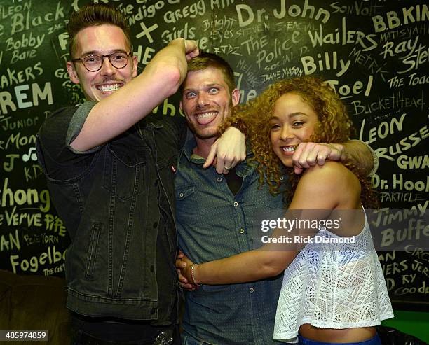 S "Nashville" cast members Sam Palladio and Chaley Rose backstage with Cast Member Singer/Songwriter Chris Carmack after performing his first live...