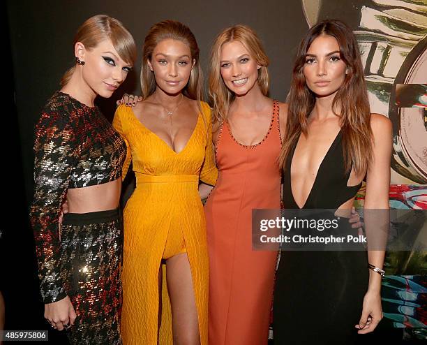 Recording artist Taylor Swift, models Gigi Hadid, Karlie Kloss and Lily Aldridge attend the 2015 MTV Video Music Awards at Microsoft Theater on...