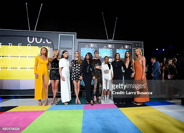 Models Gigi Hadid, Martha Hunt, actresses Hailee Steinfeld, Cara Delevingne, actress/singer Selena Gomez, recording artist Taylor Swift, actresses...