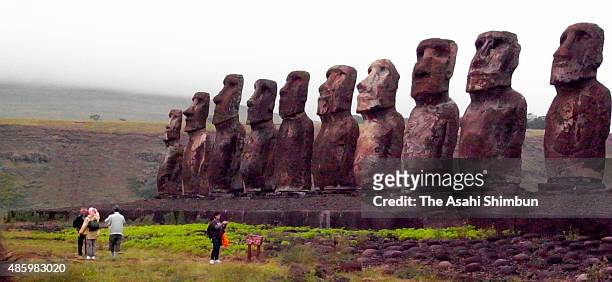 Moai statures are seen at Easter Island on November 19, 2009 in Easter Island, Chile.