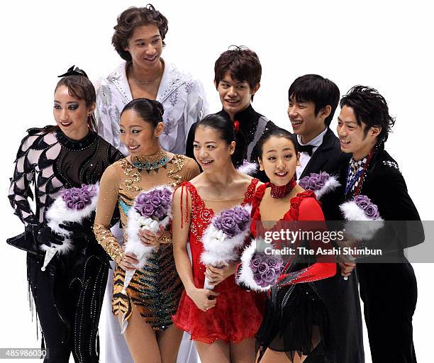 Vancouver Olympic Japan figure skating team members Cathy Reed, Miki Ando, Akiko Suzuki and Mao Asada, Chris Reed, Takahiko Kozuka, Nobunari Oda and...