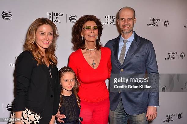 Sasha Alexander, Lucia Alexander, Sophia Loren and Edoardo Ponti attend the Shorts Program: Soul Survivors during the 2014 Tribeca Film Festival at...