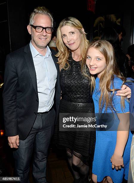 Producer Rob Carliner, filmmaker Karen Leigh Hopkins and her daughter Milly Hopkins attend the "Miss Meadows" Premiere after party during the 2014...