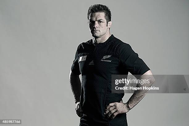 Richie McCaw poses during a New Zealand All Blacks Rugby World Cup Squad Portrait Session on August 31, 2015 in Wellington, New Zealand.