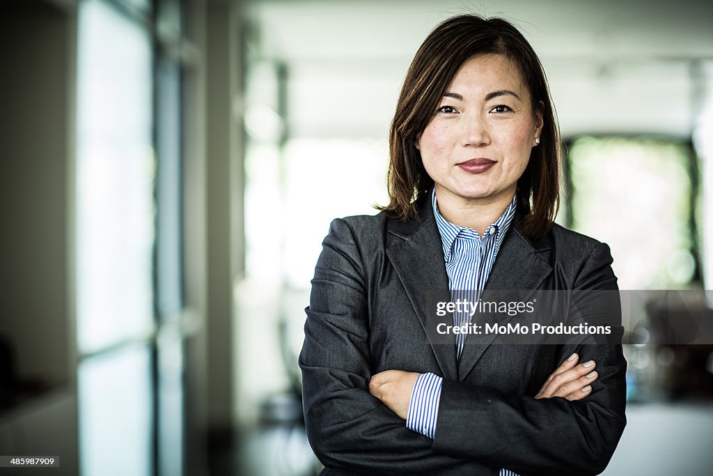 Businesswoman smiling at camera