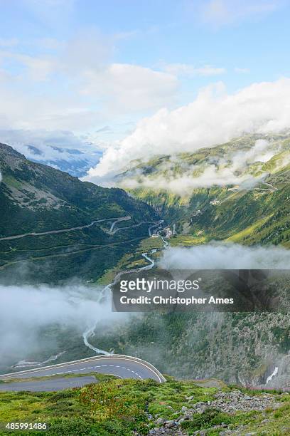 rhone glacier valley from furker pass road in swiss alps - rhone valley stock pictures, royalty-free photos & images
