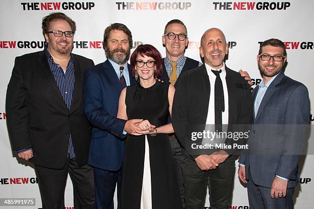 Director Bart DeLorenzo, Actor Nick Offerman, Actress Megan Mullally, Playwright Sharr White, Scott Elliott, and Adam Bernstein attend the off...