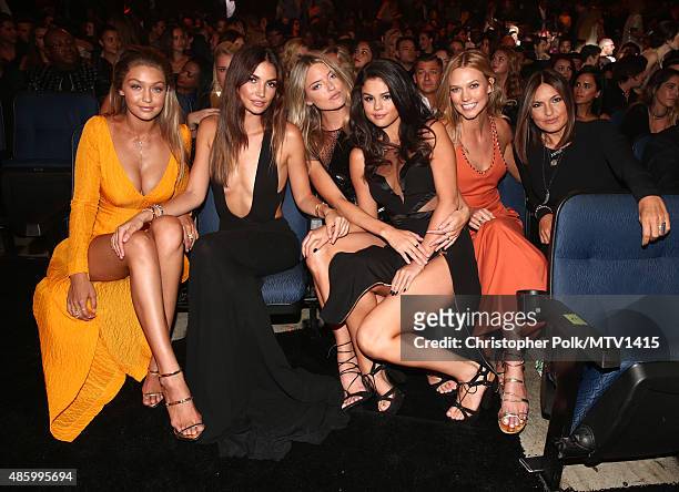 Models Gigi Hadid, Lily Aldridge, Martha Hunt, actress/singer Selena Gomez, model Karlie Kloss and Mariska Hargitay attend the 2015 MTV Video Music...