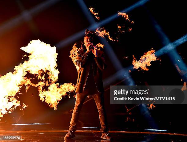 Recording artist The Weeknd performs onstage during the 2015 MTV Video Music Awards at Microsoft Theater on August 30, 2015 in Los Angeles,...
