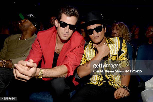 Mark Ronson and Bruno Mars attend the 2015 MTV Video Music Awards at Microsoft Theater on August 30, 2015 in Los Angeles, California.