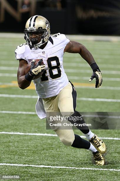 Marcus Murphy of the New Orleans Saints at the Mercedes-Benz Superdome on August 30, 2015 in New Orleans, Louisiana.
