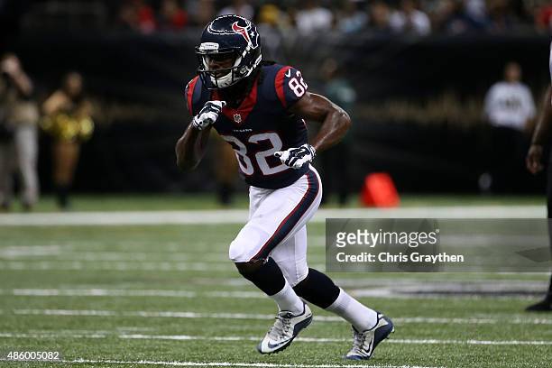 Keshawn Martin of the Houston Texans at the Mercedes-Benz Superdome on August 30, 2015 in New Orleans, Louisiana.