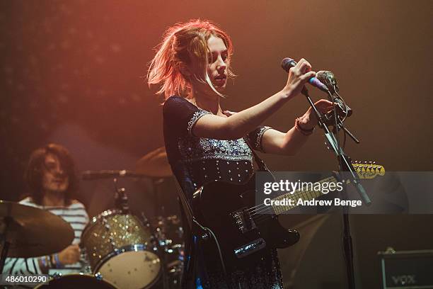 Ellie Rowsell of Wolf Alice performs on the NME Radio 1 stage during day 3 of Leeds Festival at Bramham Park on August 30, 2015 in Leeds, England.