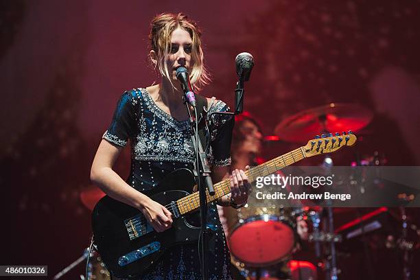 Ellie Rowsell of Wolf Alice performs on the NME Radio 1 stage during day 3 of Leeds Festival at Bramham Park on August 30, 2015 in Leeds, England.