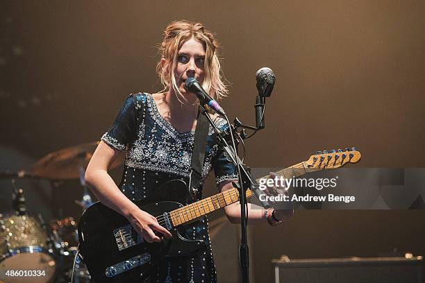 Ellie Rowsell of Wolf Alice performs on the NME Radio 1 stage during day 3 of Leeds Festival at Bramham Park on August 30, 2015 in Leeds, England.