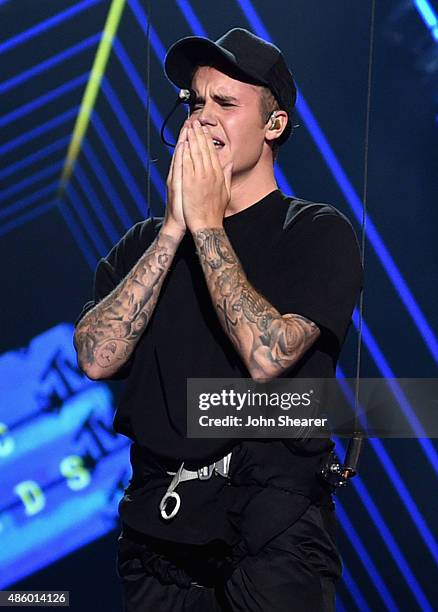 Singer Justin Bieber performs onstage during the 2015 MTV Video Music Awards at Microsoft Theater on August 30, 2015 in Los Angeles, California.