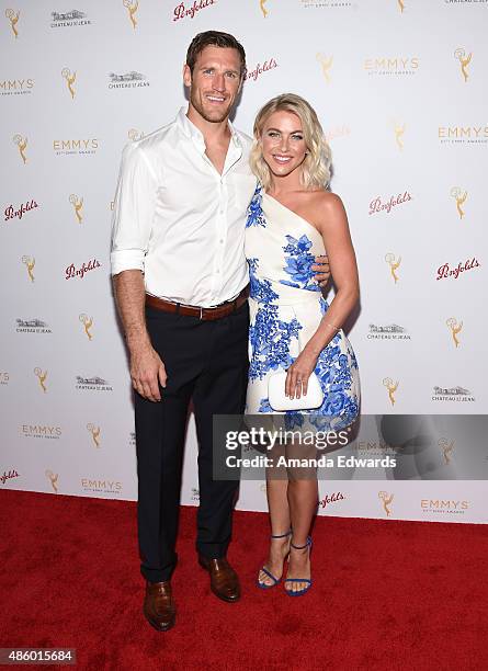 Actress and dancer Julianne Hough and her fiance, NHL player Brooks Laich arrive at the Television Academy's cocktail reception for The 67th Emmy...