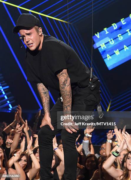 Recording artist Justin Bieber performs onstage during the 2015 MTV Video Music Awards at Microsoft Theater on August 30, 2015 in Los Angeles,...