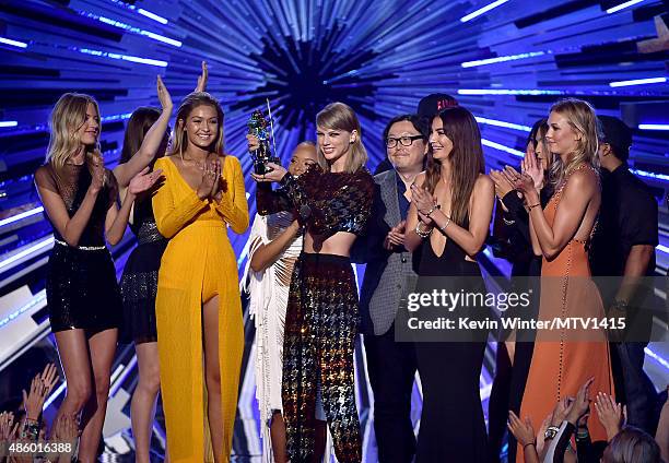 Model Martha Hunt, actress Hailee Steinfeld, model Gigi Hadid, actress Serayah, recording artist Taylor Swift, director Joseph Kahn, model Lily...