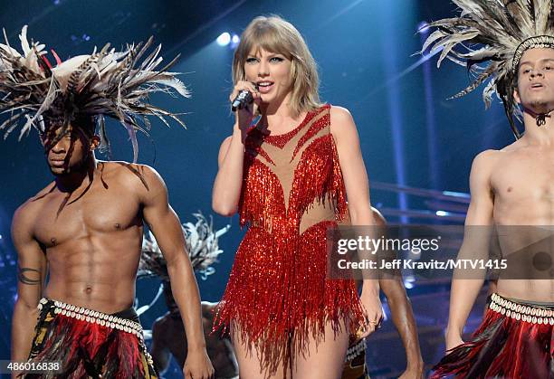 Recording artist Taylor Swift performs onstage during the 2015 MTV Video Music Awards at Microsoft Theater on August 30, 2015 in Los Angeles,...