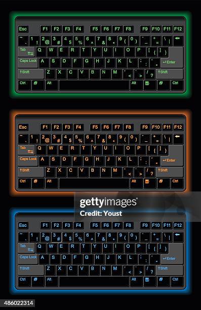 ilustrações, clipart, desenhos animados e ícones de três cores com iluminação de teclado de jogos - teclado ergonômico