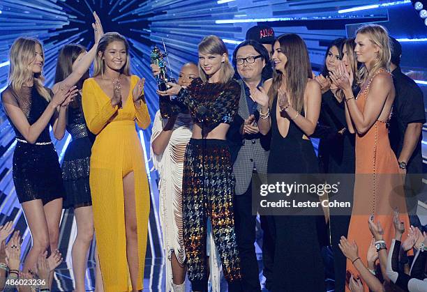 Model Martha Hunt, actress Hailee Steinfeld, model Gigi Hadid, actress Serayah, recording artist Taylor Swift, director Joseph Kahn, model Lily...