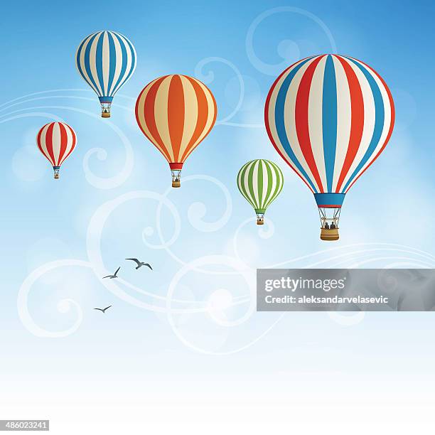 illustrazioni stock, clip art, cartoni animati e icone di tendenza di mongolfiera sfondo - mongolfiera