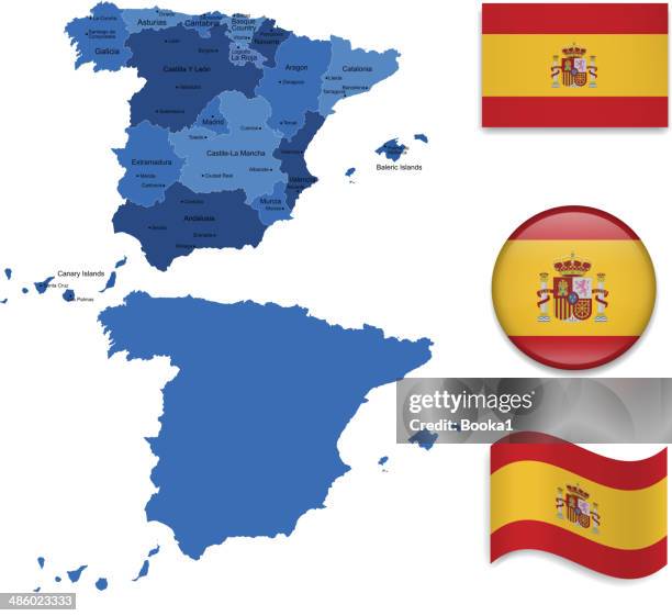 spanien, karte und flags kollektion - andalusia map stock-grafiken, -clipart, -cartoons und -symbole