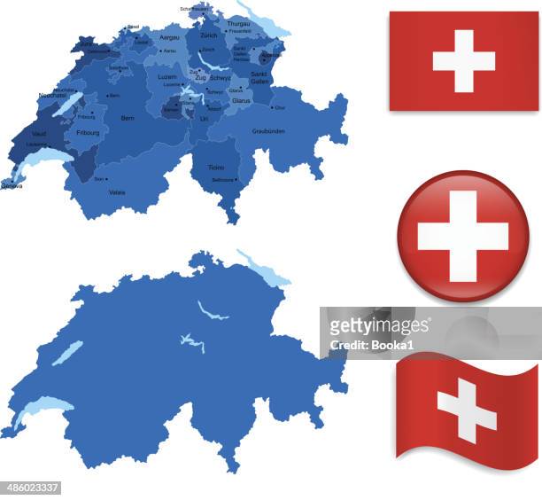 switzerland map and flag collection - zurich map stock illustrations