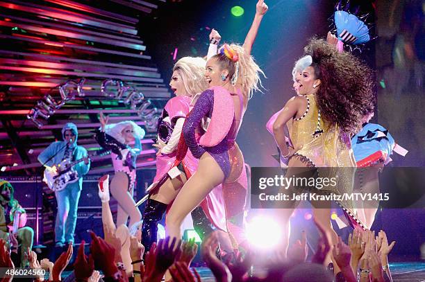 Host Miley Cyrus, styled by Simone Harouche, performs onstage during the 2015 MTV Video Music Awards at Microsoft Theater on August 30, 2015 in Los...