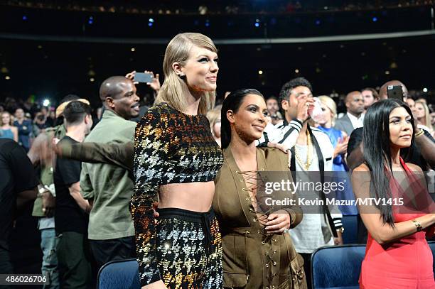 Taylor Swift and Kim Kardashian West attend the 2015 MTV Video Music Awards at Microsoft Theater on August 30, 2015 in Los Angeles, California.