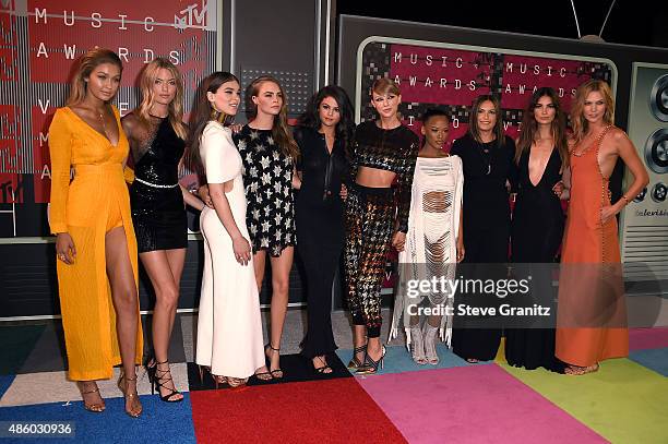 Model Gigi Hadid, model Martha Hunt, actress Hailee Steinfeld, actress Cara Delevingne, actress/singer Selena Gomez, recording artist Taylor Swift,...