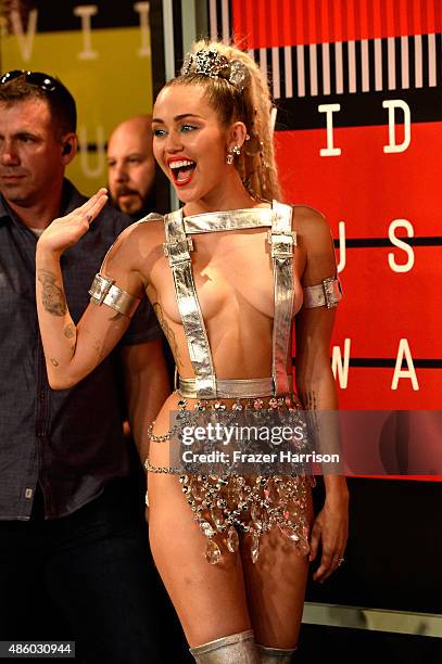 Host Miley Cyrus attends the 2015 MTV Video Music Awards at Microsoft Theater on August 30, 2015 in Los Angeles, California.