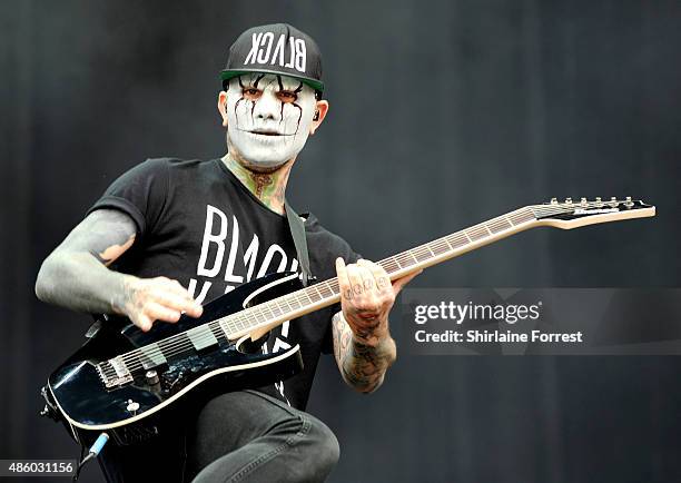 Tony Friend of Modestep performs on Day 3 of The Leeds Festival at Bramham Park on August 30, 2015 in Leeds, England.