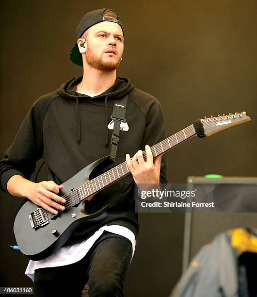 Kyle Deek of Modestep performs on Day 3 of The Leeds Festival at Bramham Park on August 30, 2015 in Leeds, England.