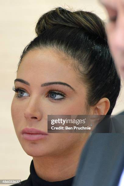 Tulisa Contostavlos departs court where she faces drug offence charges at Southwark Crown Court on April 22, 2014 in London, England.