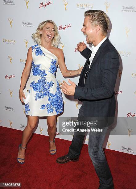Dancers Julianne Hough and Derek Hough arrive at the Television Academy's cocktail reception for The 67th Emmy Award Nominees for Outstanding...