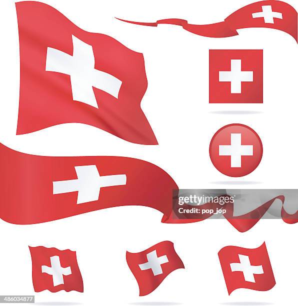 flaggen der schweiz-icon-set-illustration - schweizer flagge stock-grafiken, -clipart, -cartoons und -symbole