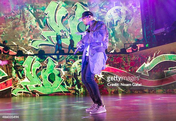 Chris Brown performs during the 'One Hell of a Nite' tour at Nikon at Jones Beach Theater on August 30, 2015 in Wantagh, New York.