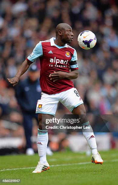 Pablo Armero of West Ham United during the Barclays Premier League match between West Ham United and Crystal Palace at Boleyn Ground on April 19,...