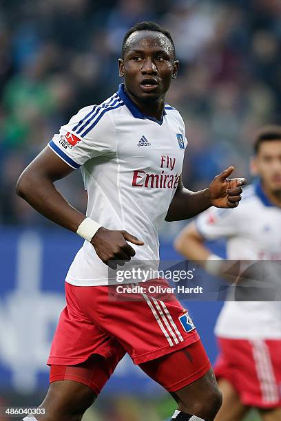 Jacques Zoua of Hamburg during the Bundesliga match between Hamburger SV and VfL Wolfsburg at Imtech Arena on April 19, 2014 in Hamburg, Germany.