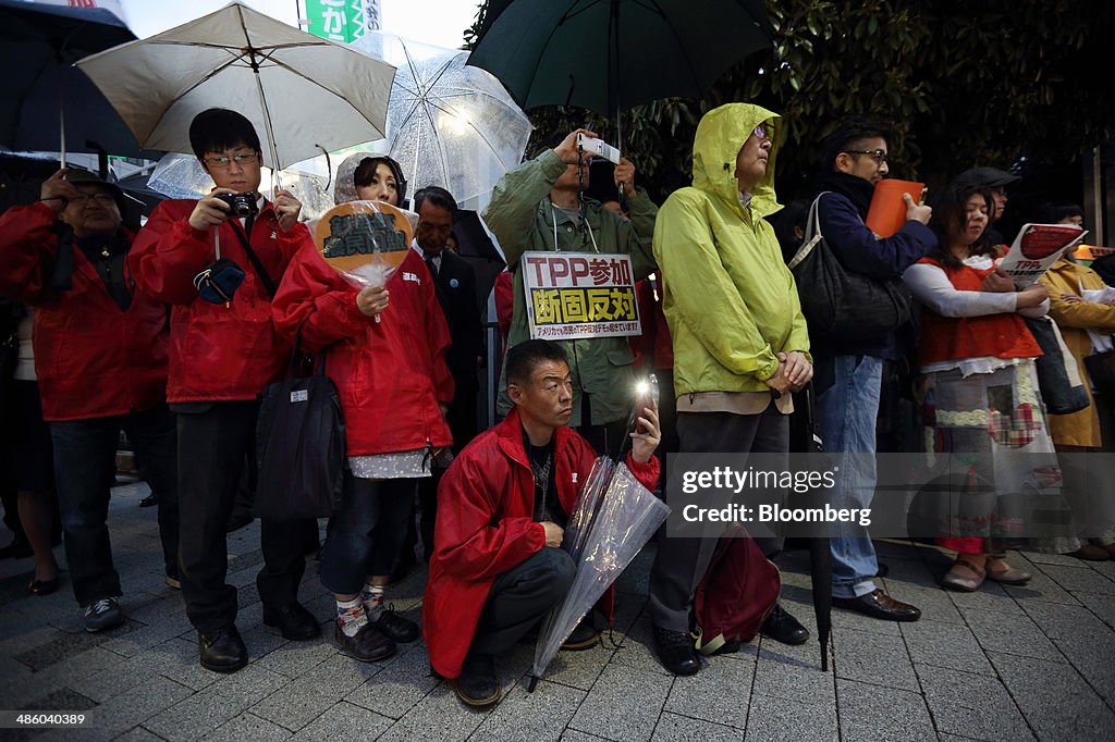 Protest Against Trans-Pacific Partnership (TPP) Trade Talks Ahead Of U.S. President Barack Obama's Visit To Japan