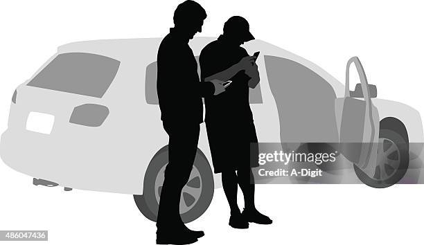 texting not driving - leaning on car stock illustrations