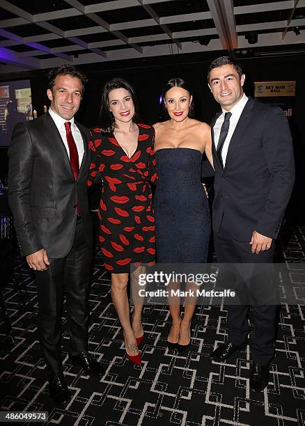 Alessandro Del Piero, Sonia Amoruso, Terry Biviano and Anthony Minichiello pose during the Sydney FC Sky Blue Ball at Doltone House on April 22, 2014...