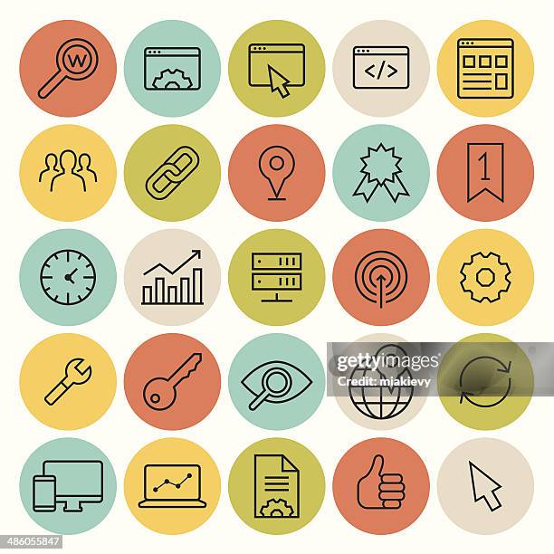 seo flat icon set - visit icon stock illustrations