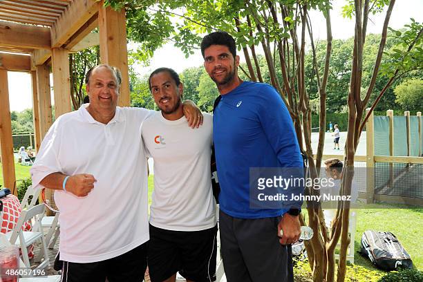 Brian Reynolds, Guillermo Cañas, and Mark Philippoussis attend the 11th Annual Charles Evans PCF Pro-Am Tennis Tournament Finals at Shinnecock Tennis...