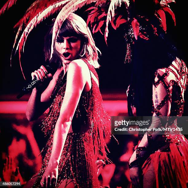 Recording artists Taylor Swift and Nicki Minaj perform onstage during the 2015 MTV Video Music Awards at Microsoft Theater on August 30, 2015 in Los...